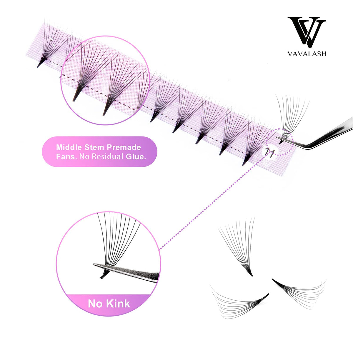 VAVALASH eyelash extensions showing multiple fans in a tray