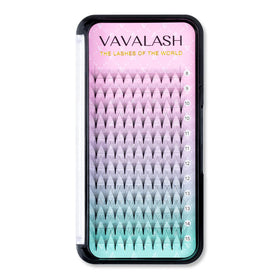 VAVALASH Premade Volume Lash Fans tray showing 10 handmade volume fans per row