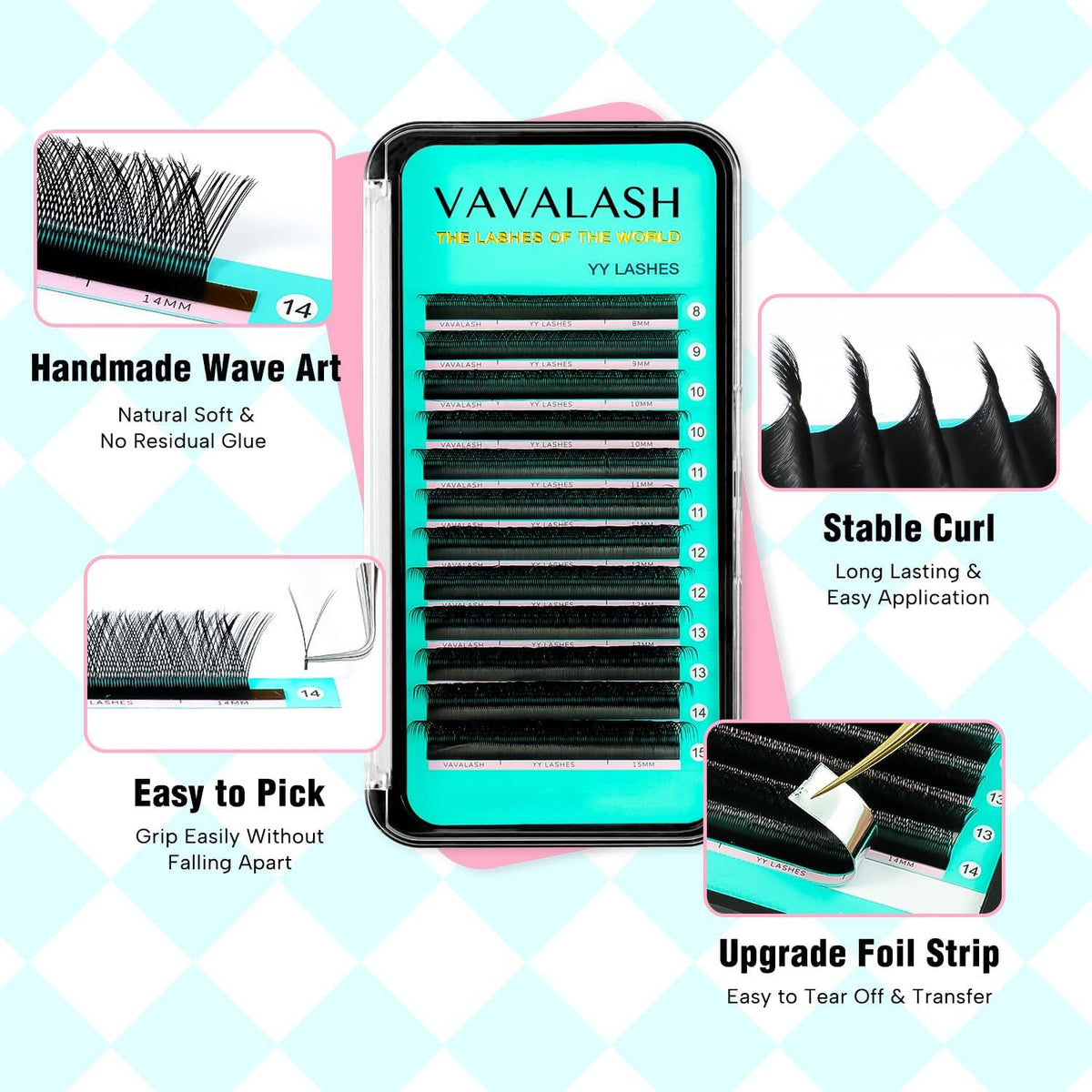 VAVALASH Y Lash Extensions C Curl 0.07mm side view showing lash fans