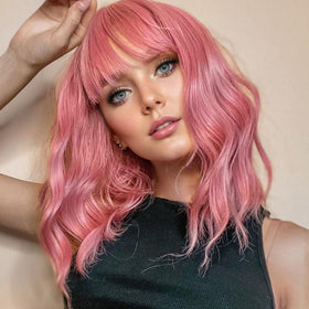 VCKOVCKO 14-inch pink loose wave bob wig front view