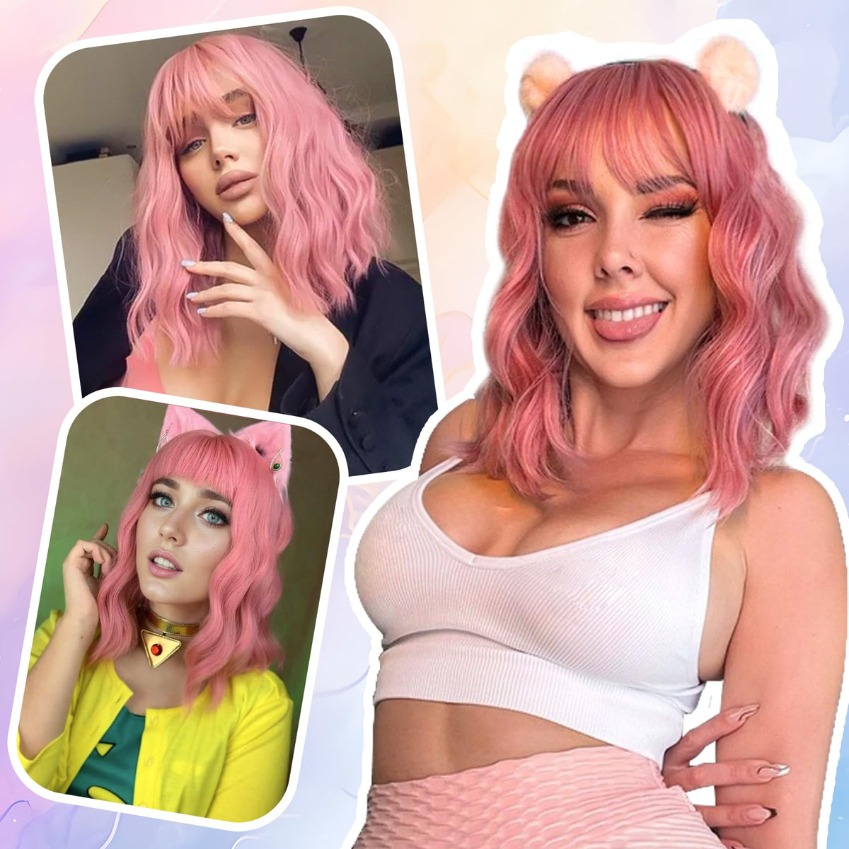 VCKOVCKO pink bob wig close-up of texture