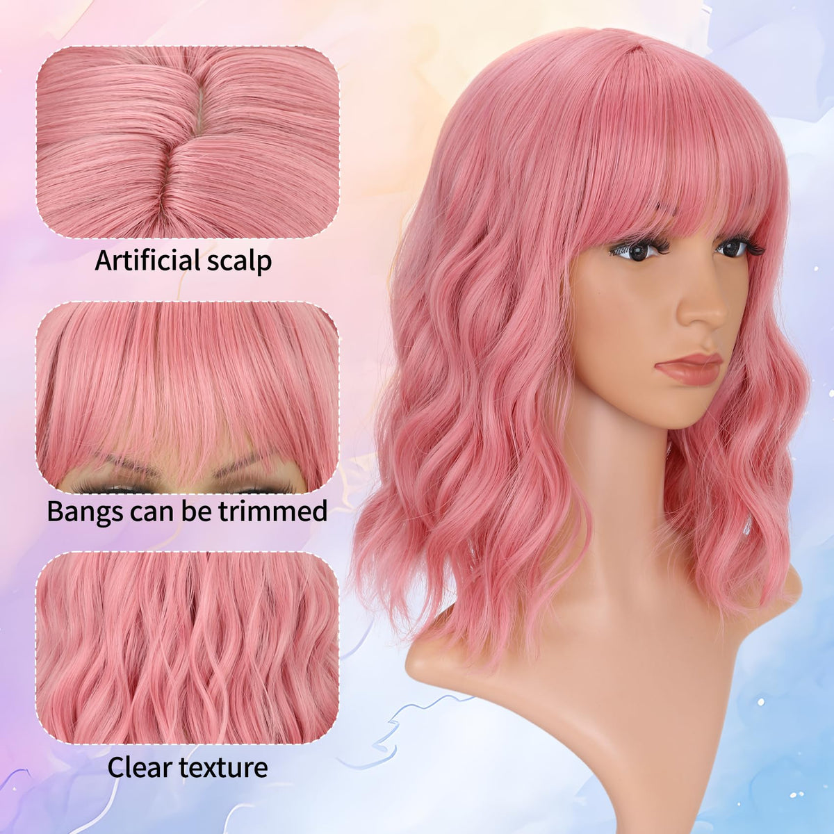 VCKOVCKO pink wave bob wig back view