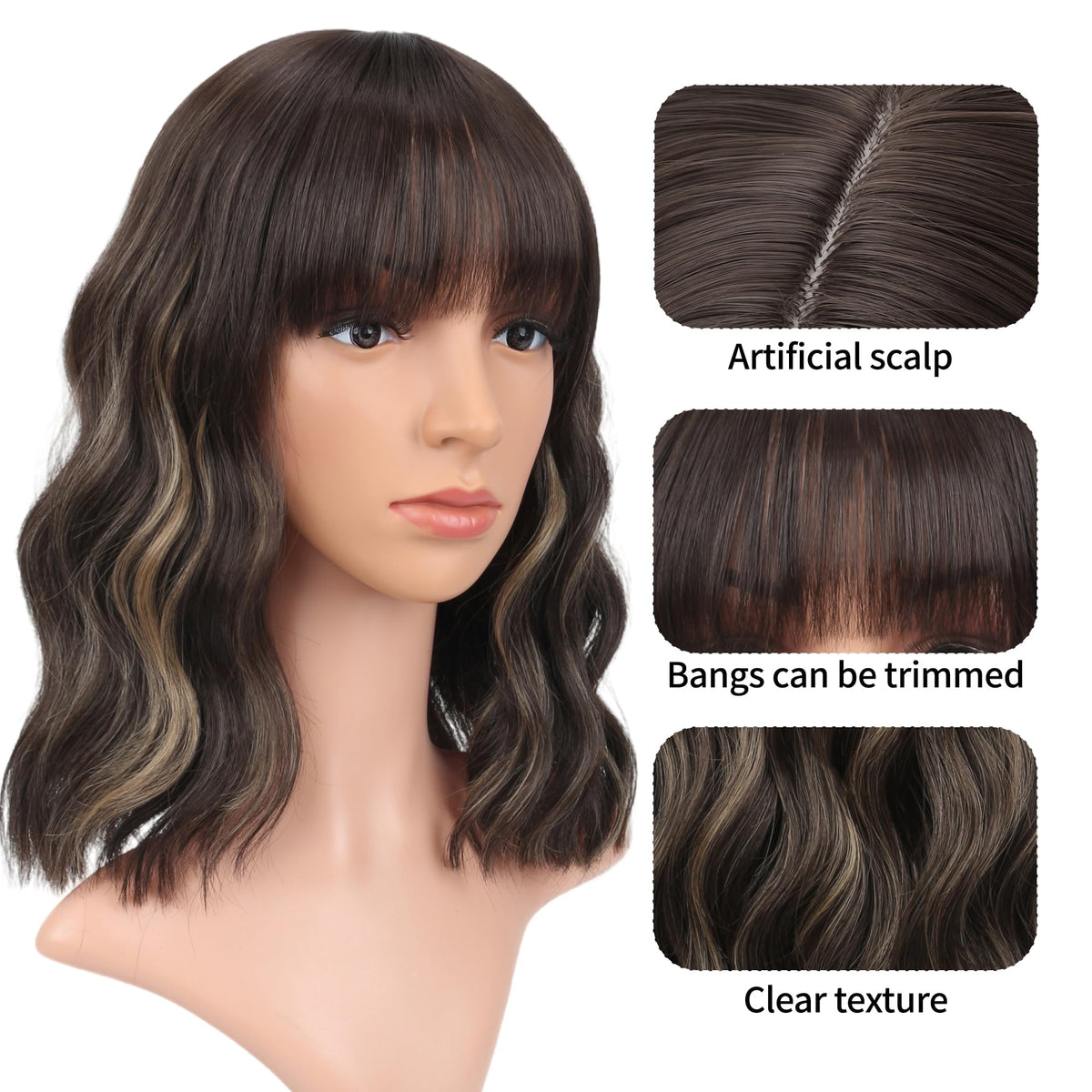 VCKOVCKO Short Bob Wig back view showing wavy texture