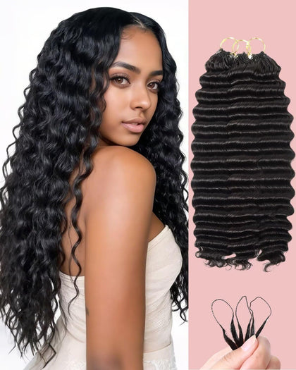 VDZ 16 Inch Human Crochet Hair Extensions deep wave texture front view
