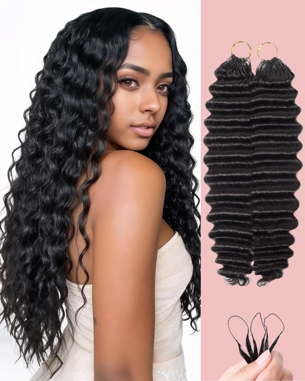 VDZ 20 Inch Human Crochet Hair Extensions deep wave texture front view