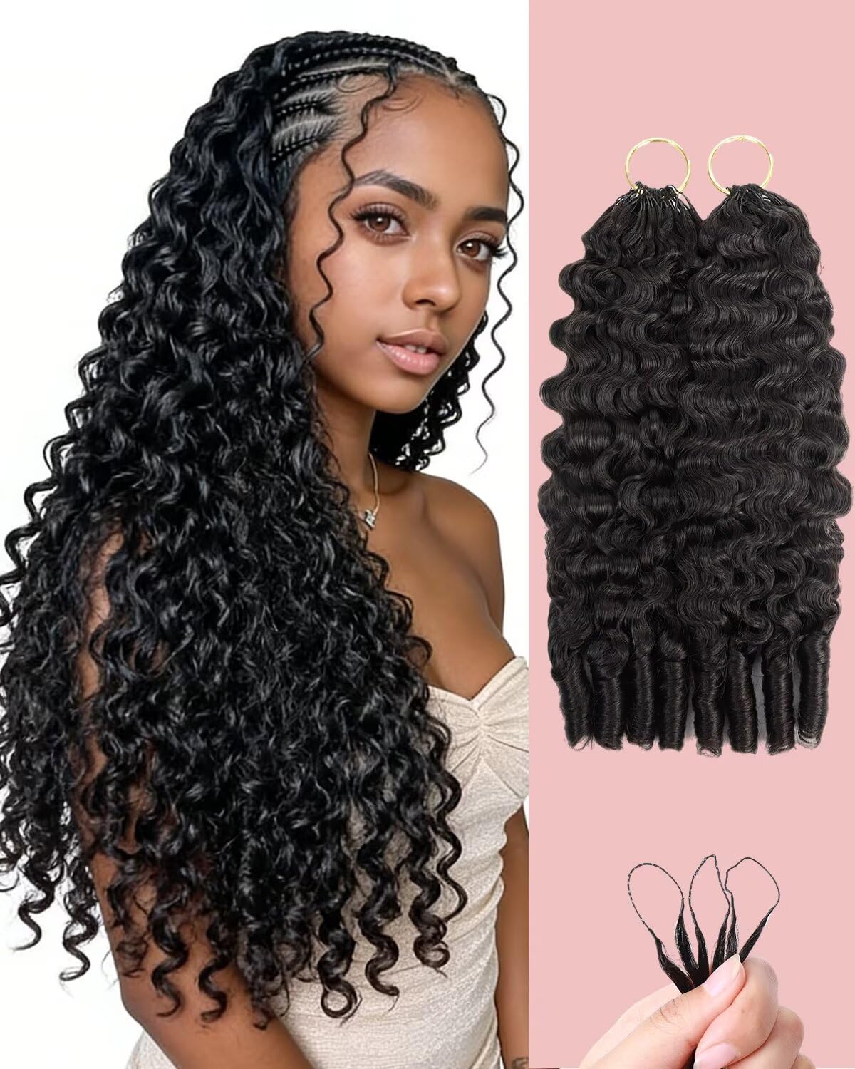 VDZ 20 Inch Human Crochet Hair Extensions front view with Burmese curly texture