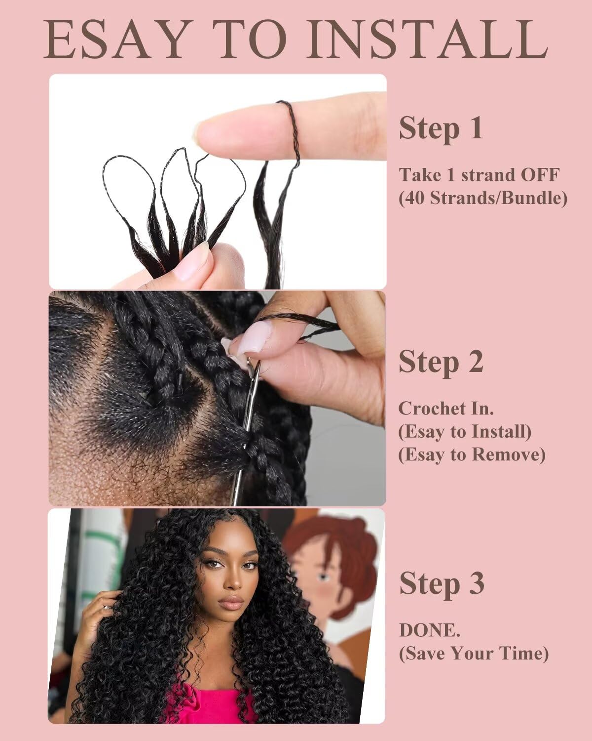 VDZ crochet hair extensions displayed in various lengths