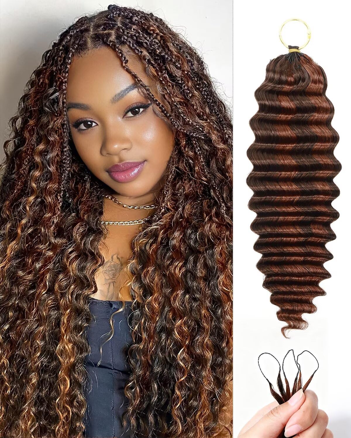 VDZ Human Crochet Hair 18 Inch deep wave auburn-chocolate brown front view