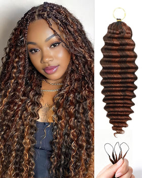 VDZ Human Crochet Hair 18 Inch deep wave auburn-chocolate brown front view
