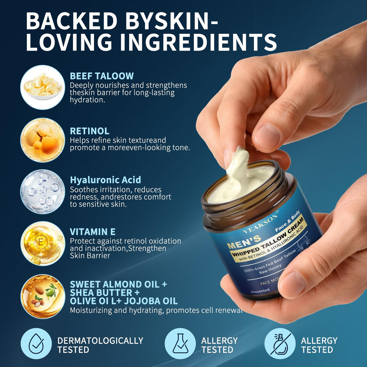 Veakson Men's Beef Tallow Skin Care Cream texture close-up