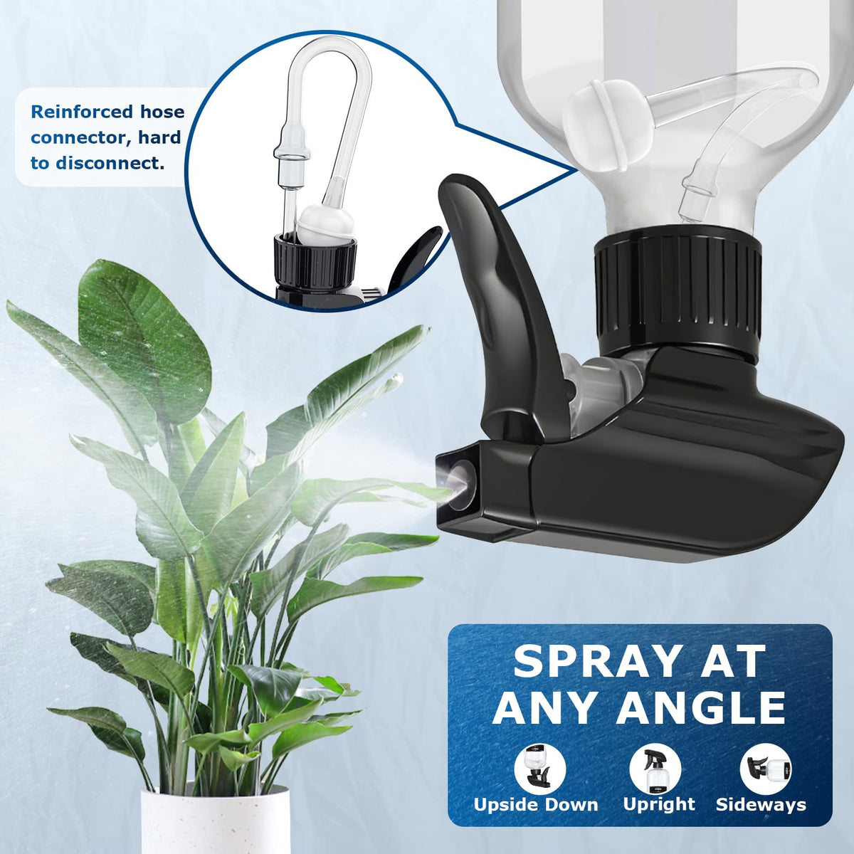Veco 360° spray bottle side view showing foldable funnel