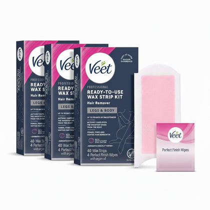 Veet Ready-To-Use Waxing Kit front view with 40 wax strips