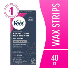 Veet wax strips laid out on a flat surface