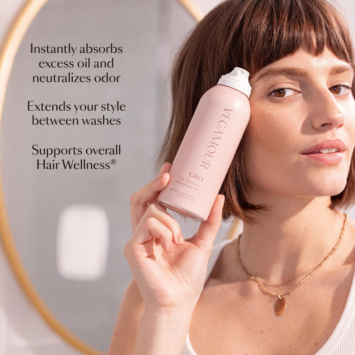 VEGAMOUR GRO Dry Shampoo 150g lifestyle scene of application