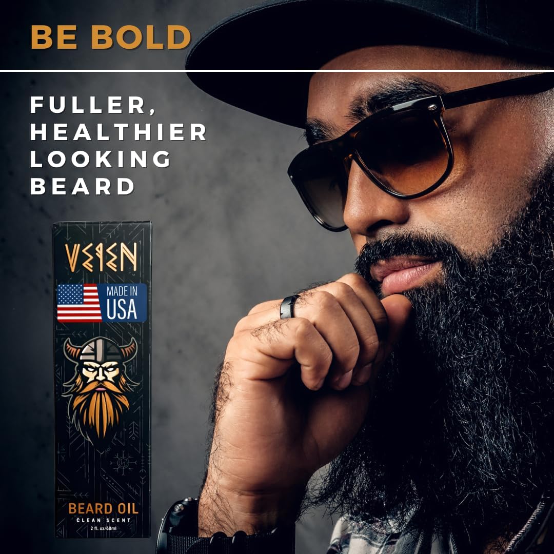 Veien Beard Oil 2oz on a wooden grooming table