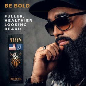 Veien Beard Oil 2oz on a wooden grooming table