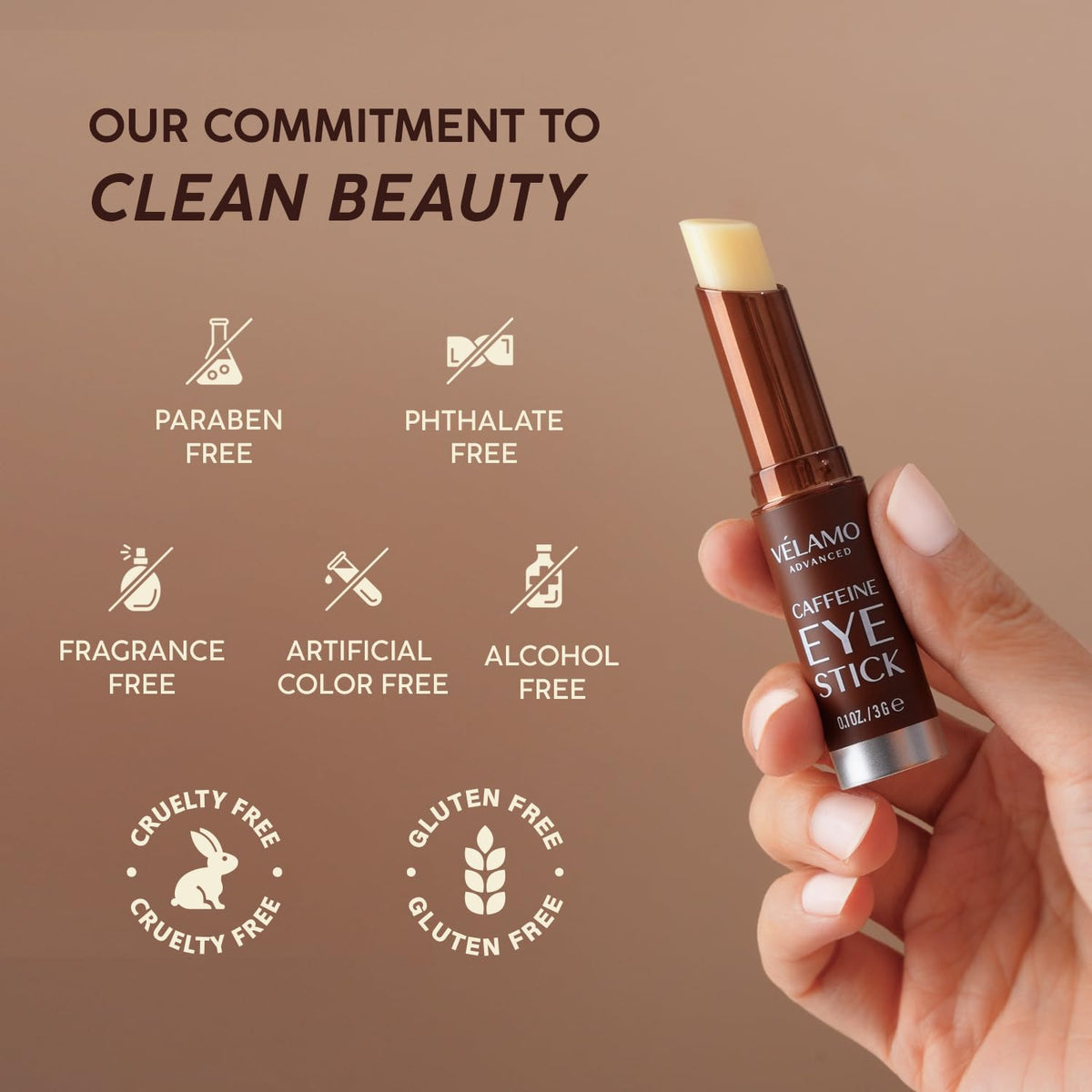 VELAMO ADVANCED Caffeine Eye Stick in travel bag