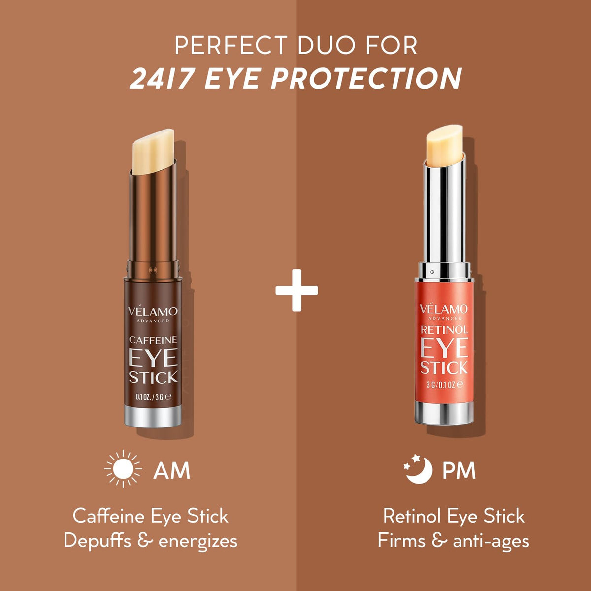 VELAMO ADVANCED Caffeine Eye Stick opened showing balm