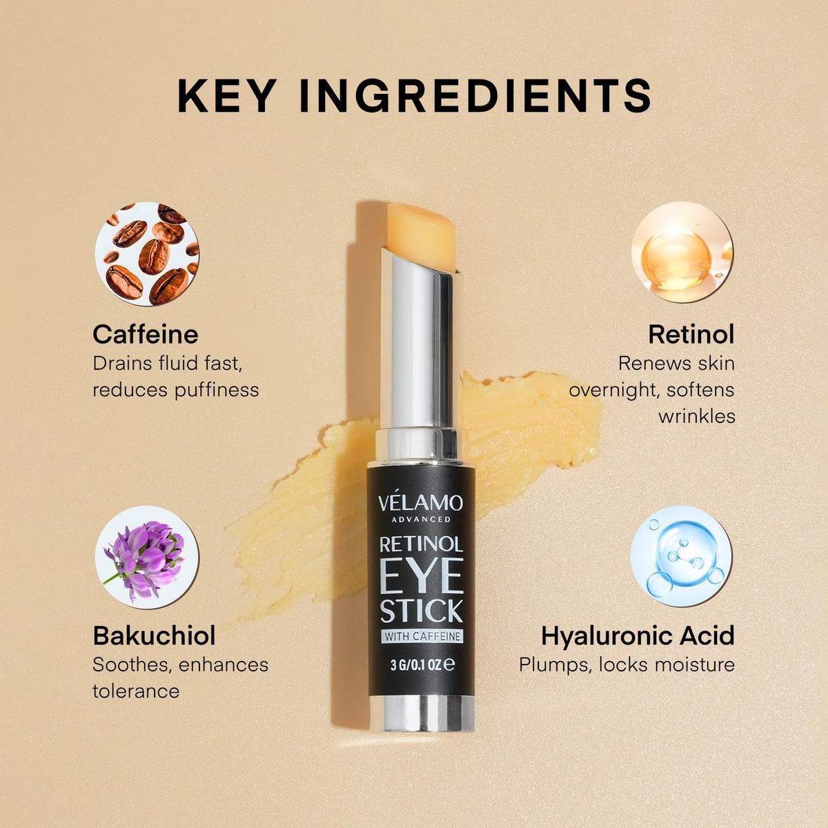 VELAMO ADVANCED Retinol Eye Stick in use on a model's under eye