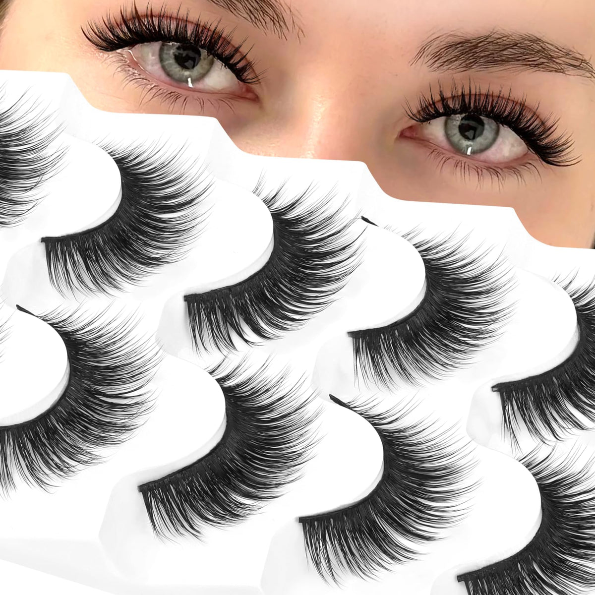 Veleasha 5D Faux Mink False Eyelashes Fluffy Lash Strips front view