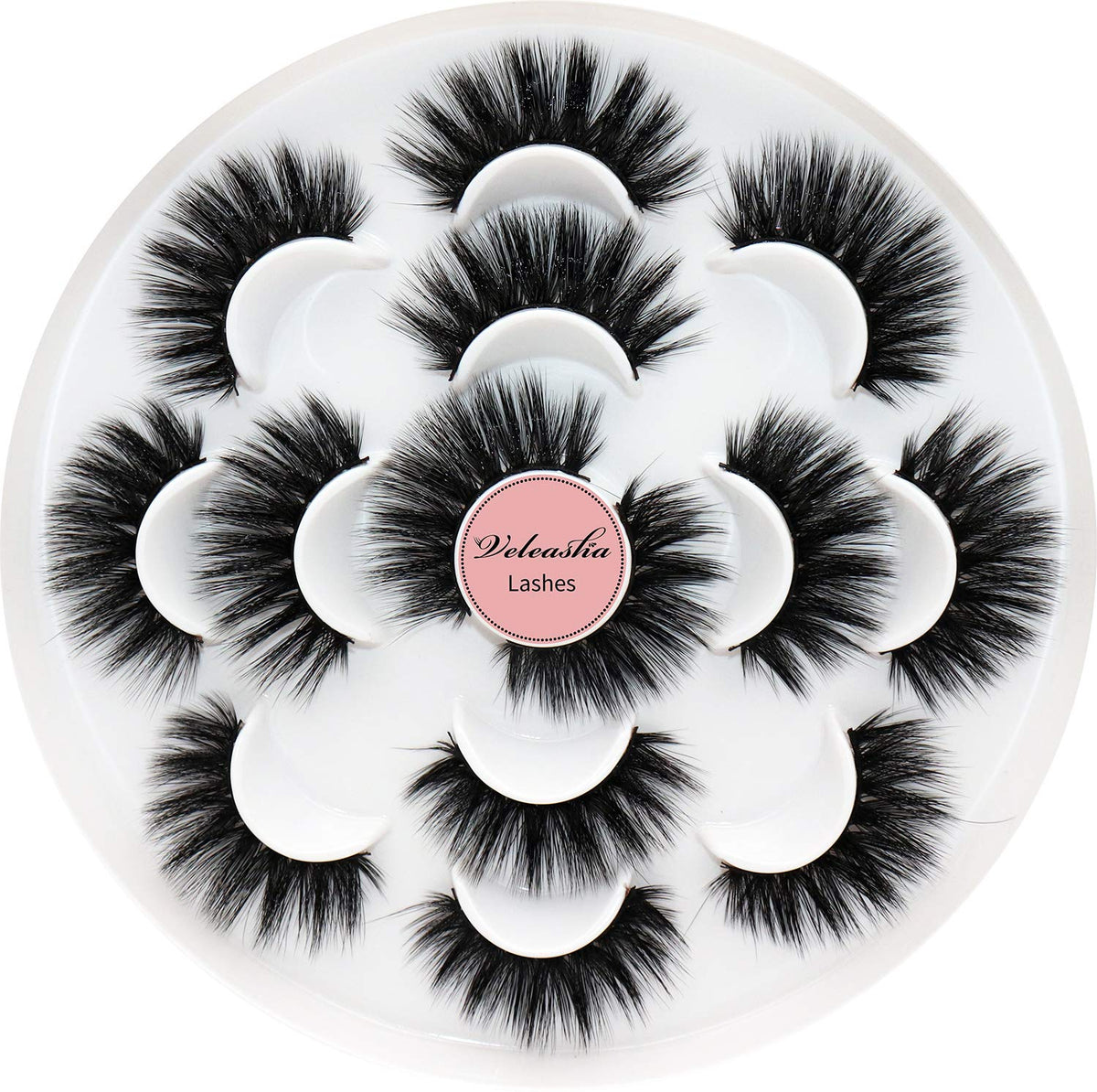 Veleasha 5D Faux Mink False Eyelashes front view showing fluffy lashes