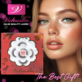 Veleasha Fluffy False Eyelashes Cat Eye Lash Strips in use