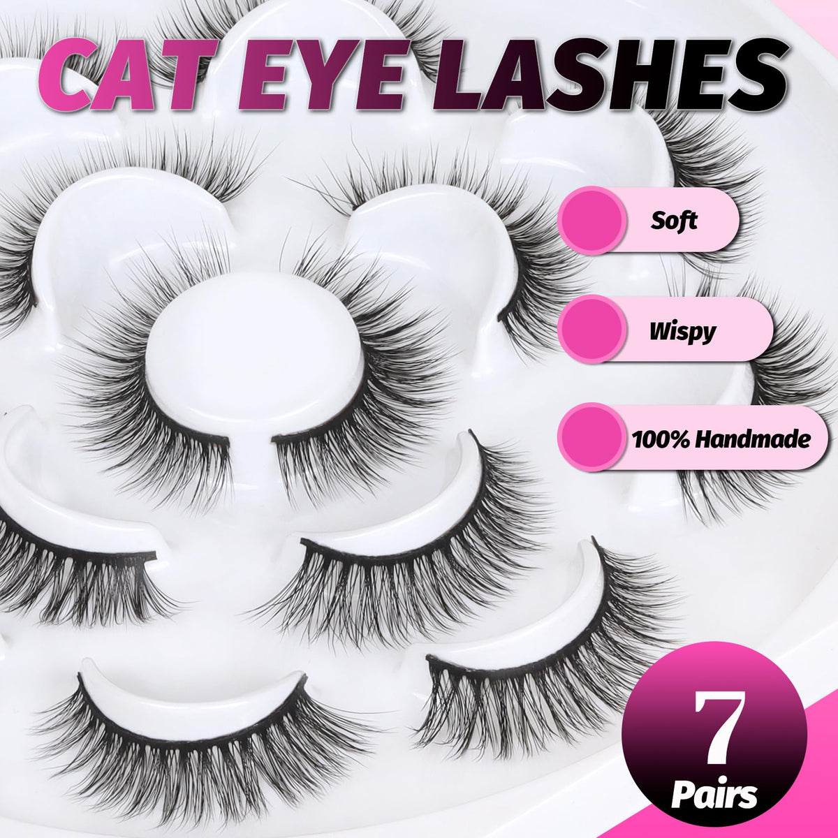 Veleasha Fluffy False Eyelashes Cat Eye Lash Strips with applicator