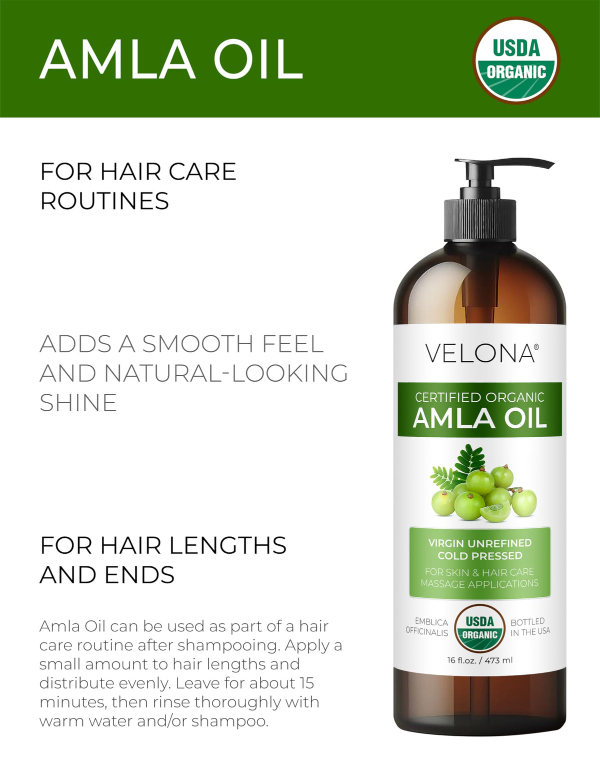 velona Amla Oil 16 fl oz back view with ingredient details