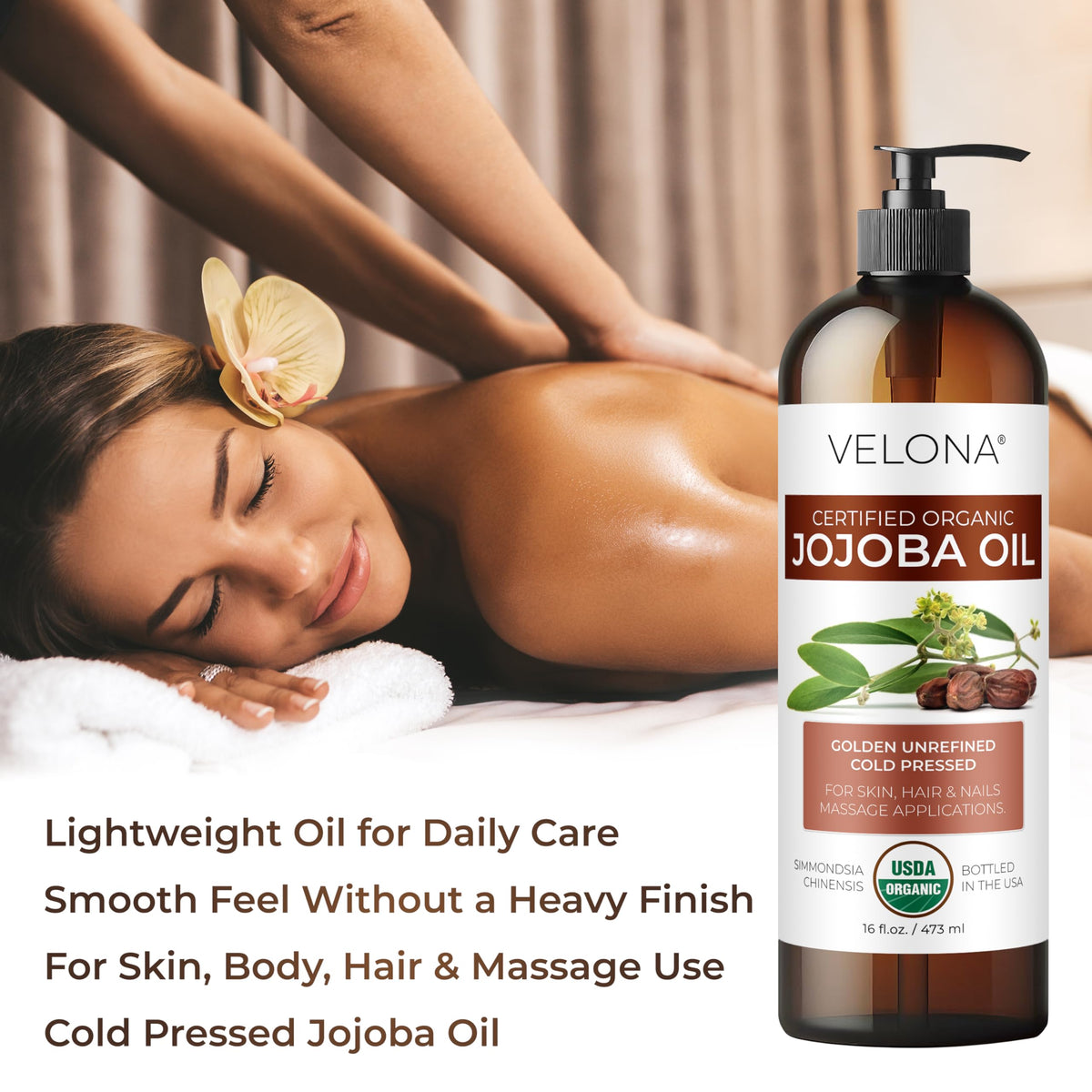 velona Jojoba Oil pouring from bottle