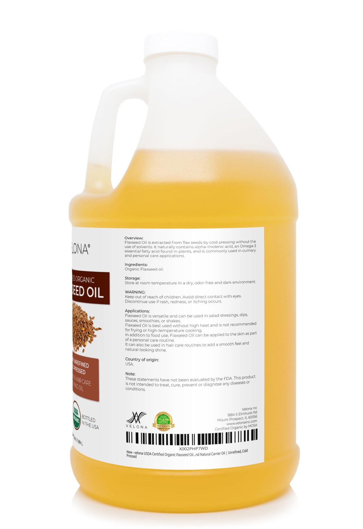 velona Organic Flaxseed Oil packaging details