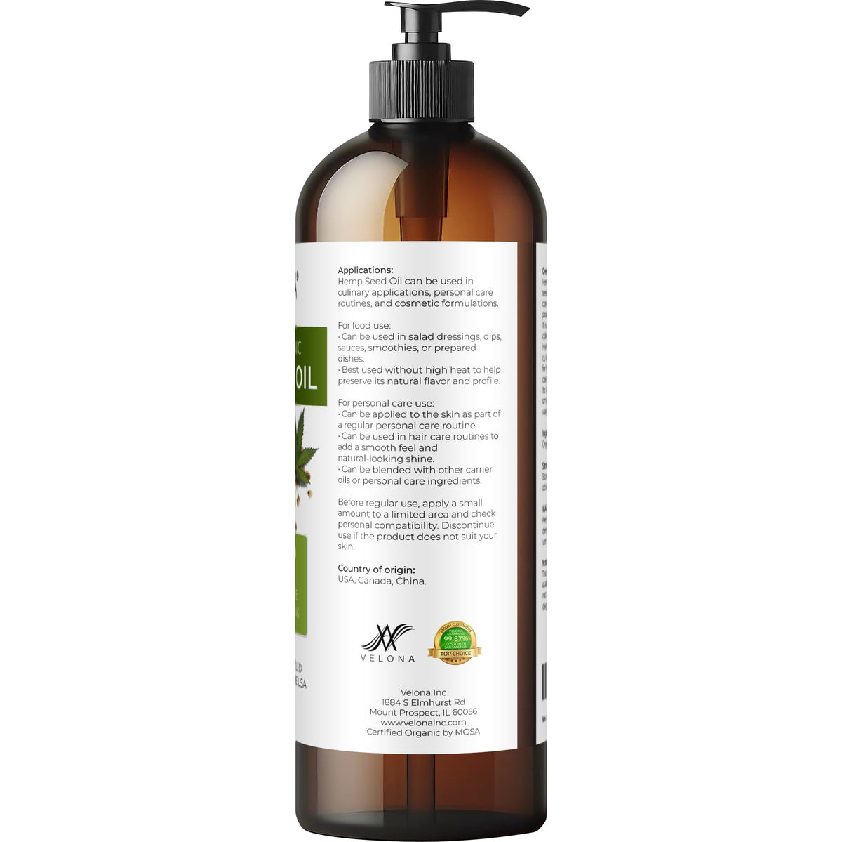 velona Organic Hemp Seed Oil 16 fl oz with a spoon for culinary use