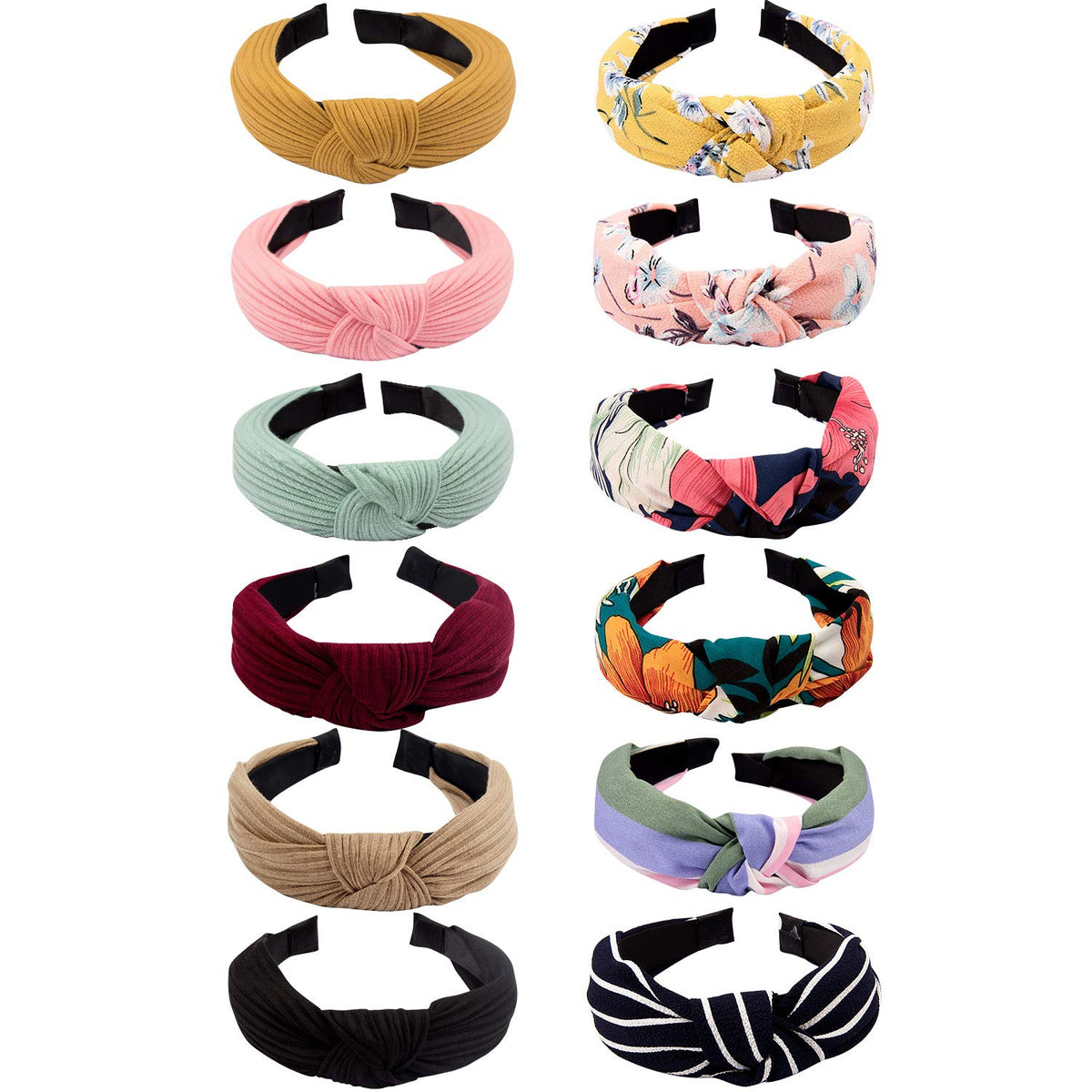 VELSCRUN 12 Pcs Womens Knotted Headbands assorted colours front view