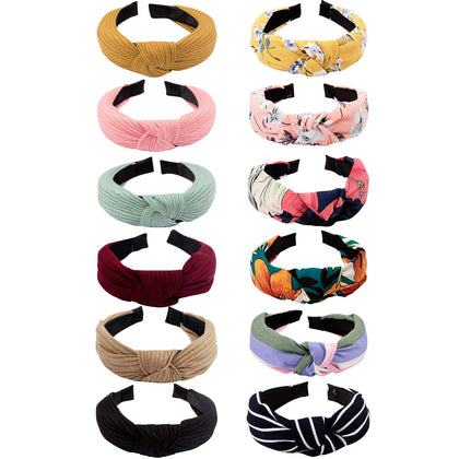 VELSCRUN 12 Pcs Womens Knotted Headbands assorted colours front view