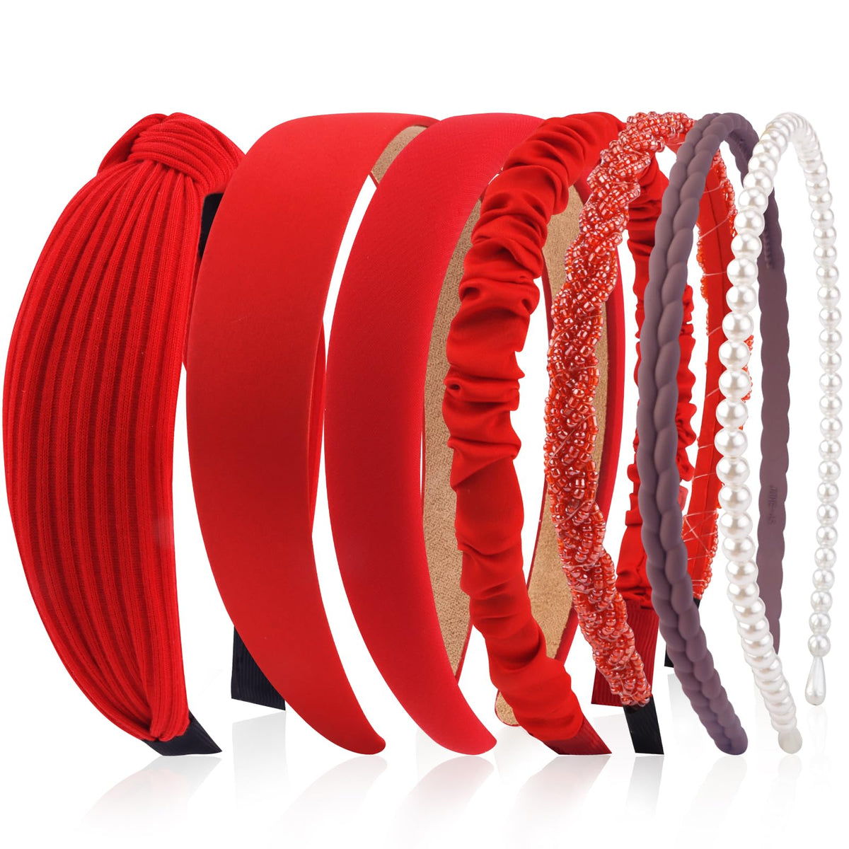 VELSCRUN 7 pcs red knotted headbands front view
