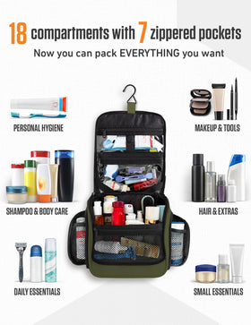 VENTURE 4TH Hanging Travel Toiletry Bag hanging on a towel rail