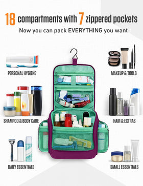 VENTURE 4TH Hanging Travel Toiletry Bag hanging on a towel rail