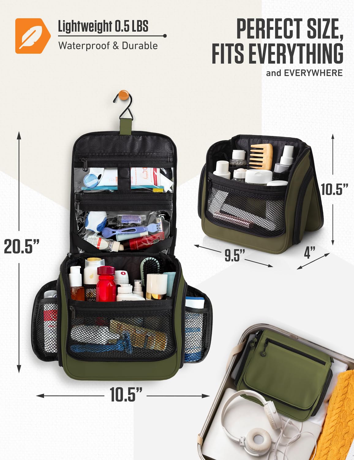 VENTURE 4TH Hanging Travel Toiletry Bag open view with compartments