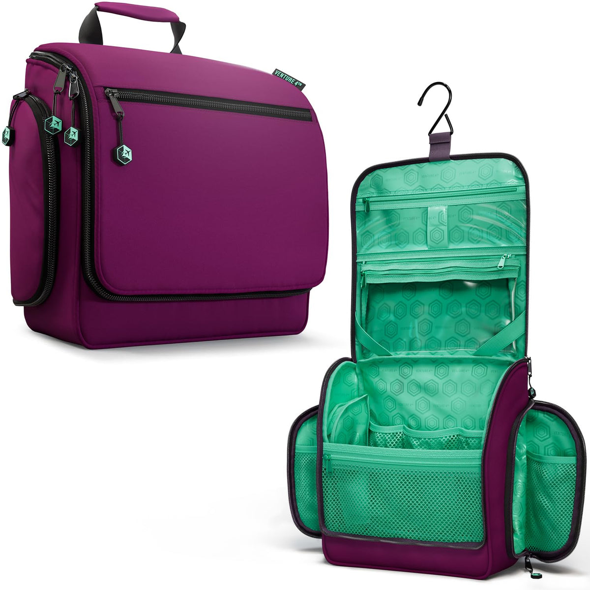 VENTURE 4TH Hanging Travel Toiletry Bag purple and mint front view