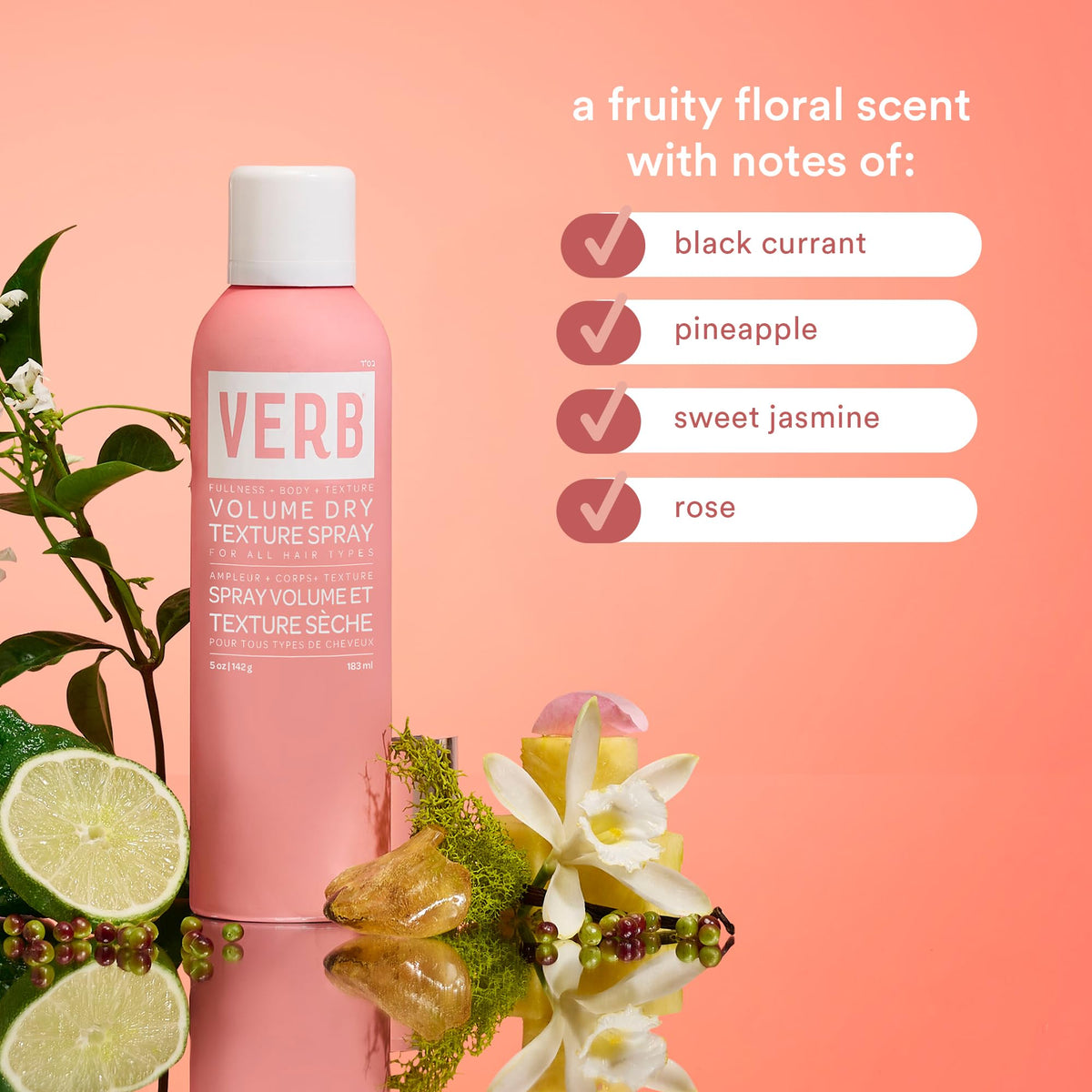 VERB Volume Dry Texture Spray 10 oz with ingredients