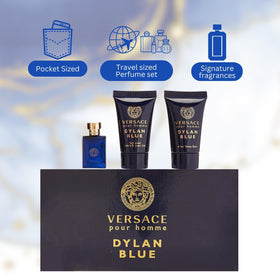 Versace Dylan Blue Miniature Set displayed with accessories