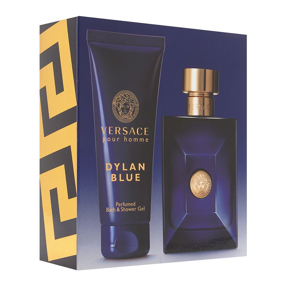 Versace Dylan Blue shower gel close-up in packaging