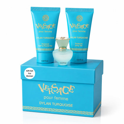 Versace Dylan Turquoise Mini Perfume Trio Gift Set packaging front view