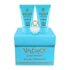 Versace Dylan Turquoise Mini Perfume Trio Gift Set with travel accessories