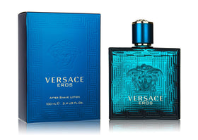 Versace Eros After Shave Lotion 100ml on a bathroom shelf