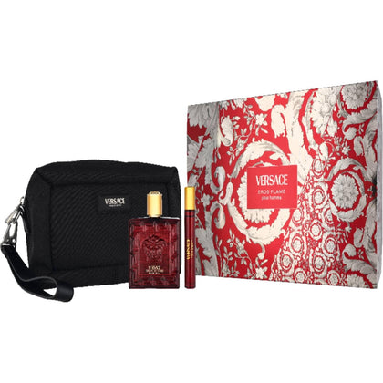 Versace Eros Flame 3-Piece Gift Set front view with Eau De Parfum bottles