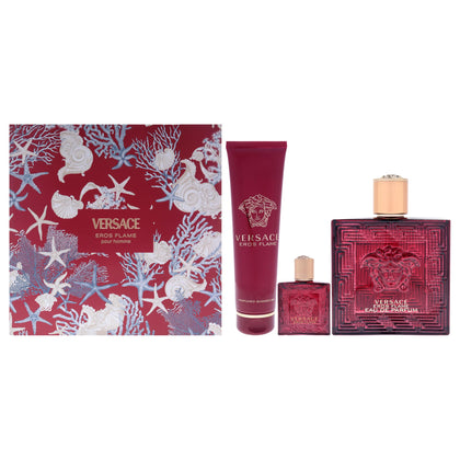 Versace Eros Flame Gift Set 100ml front view with EDP spray and shower gel