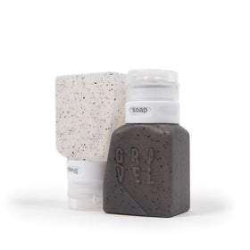 Versatile use of Gravel travel squeeze bottles for lotions