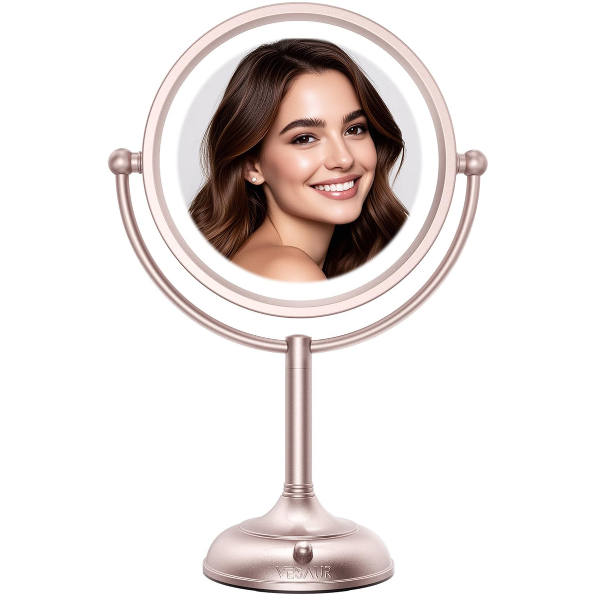 VESAUR 8.5" Lighted Makeup Mirror front view in rose gold