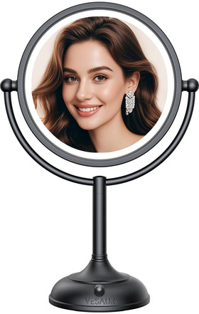 VESAUR 8.5" Lighted Makeup Mirror front view with LED lights
