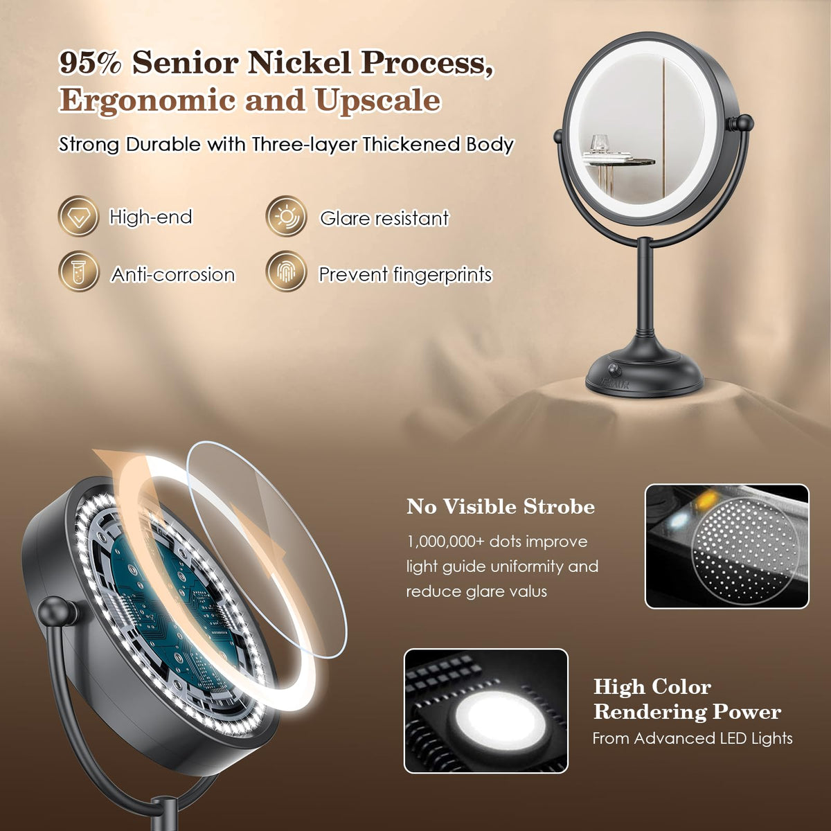 VESAUR 8.5" Lighted Makeup Mirror in a vanity setting